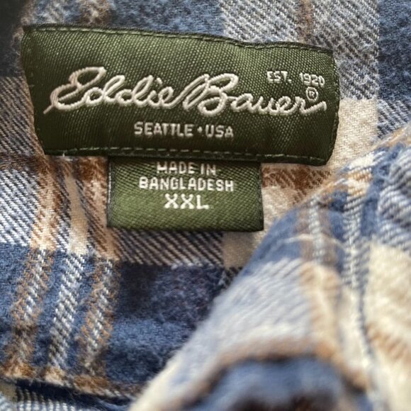 Eddie Bauer Mens Flannel Shirt Fall Winter Button Down Top Size 2X u Blue - Picture 7 of 8